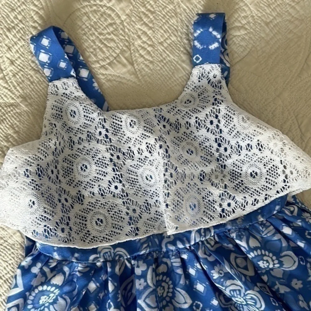 Youngland Sleeveless Dress 4T laced detail bright blue & white
